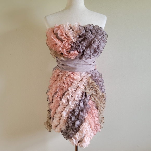 Ina | Pink Beige Ruffle Mini Dress - Picture 1 of 9